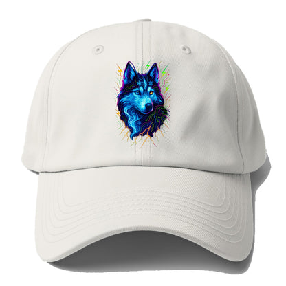 Siberian husky with ice-crystal flowing patterns, electric blue and - Baseball Cap For Big Heads - Off White