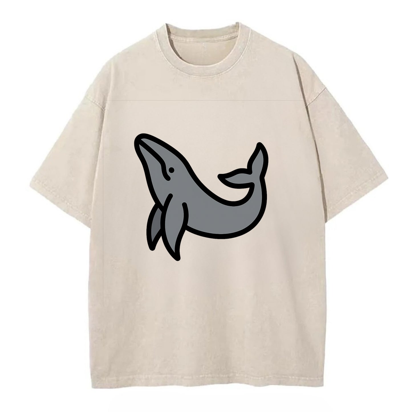 Humpback Whale - Gray breaching pose flat side profile - Vintage T-shirt - Off White