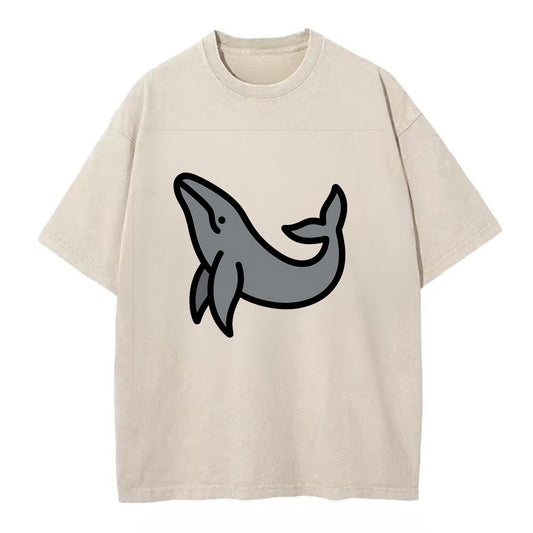 Humpback Whale - Gray breaching pose flat side profile - Vintage T-shirt - Off White