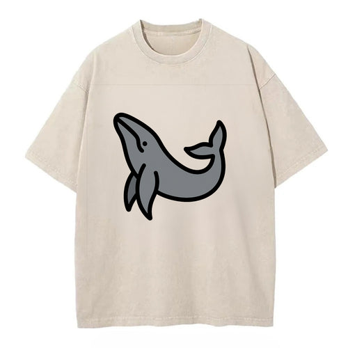 Humpback Whale - Gray breaching pose flat side profile - Vintage T-shirt