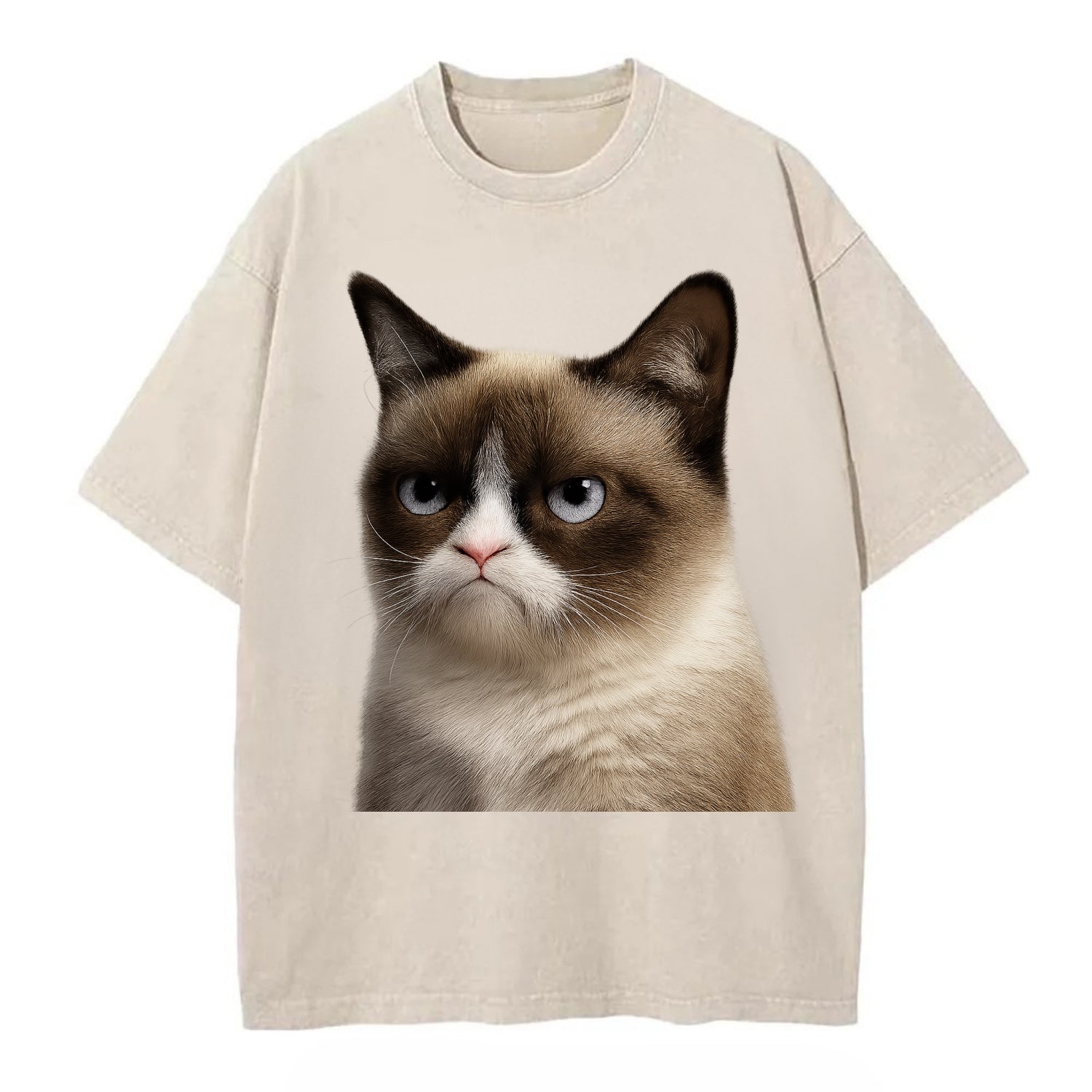 Grumpy Cat Expression  - Vintage T-shirt - Off White