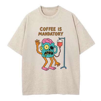 COFFEE IS MANDATORY | Zombie mug with IV drip - Vintage T-shirt - Off White