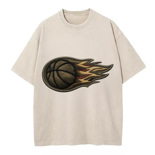 BASKETBALL FLAMING BALL - basketball with flames in - Vintage T-shirt