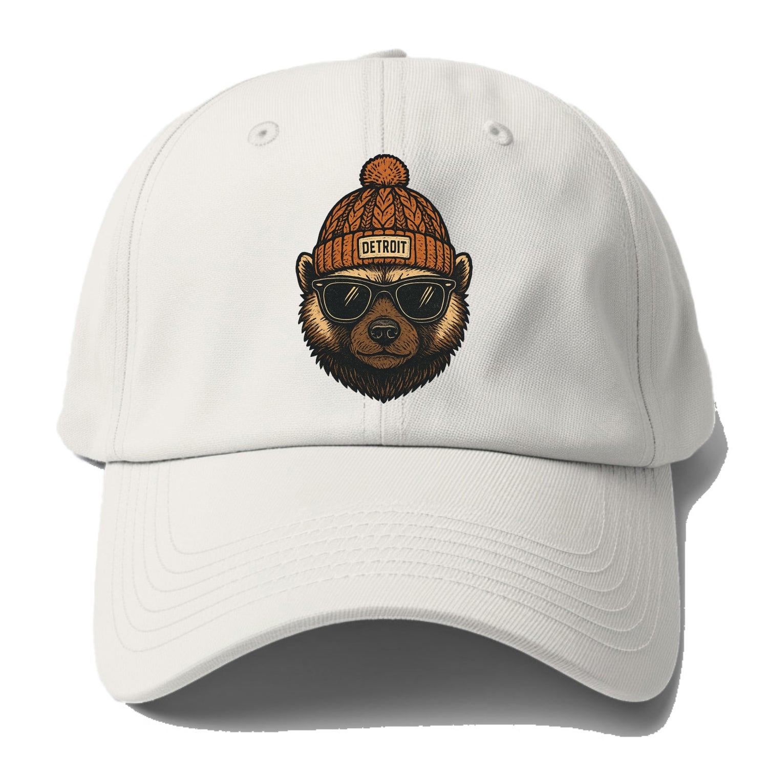 Detroit Wolverine wearing Detroit beanie with pom pom and wayfarer - Baseball Cap For Big Heads - Off White