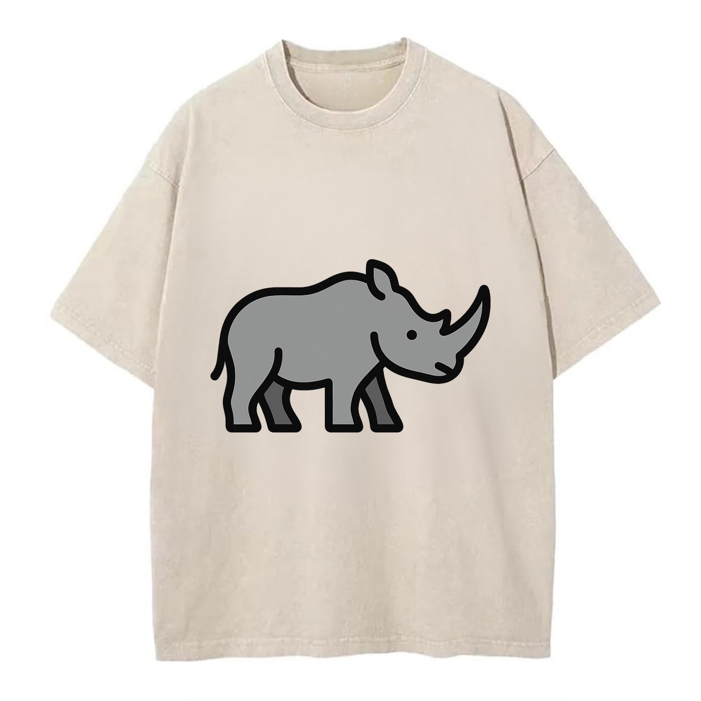 Rhinoceros - Gray with horn flat side profile - Vintage T-shirt - Off White