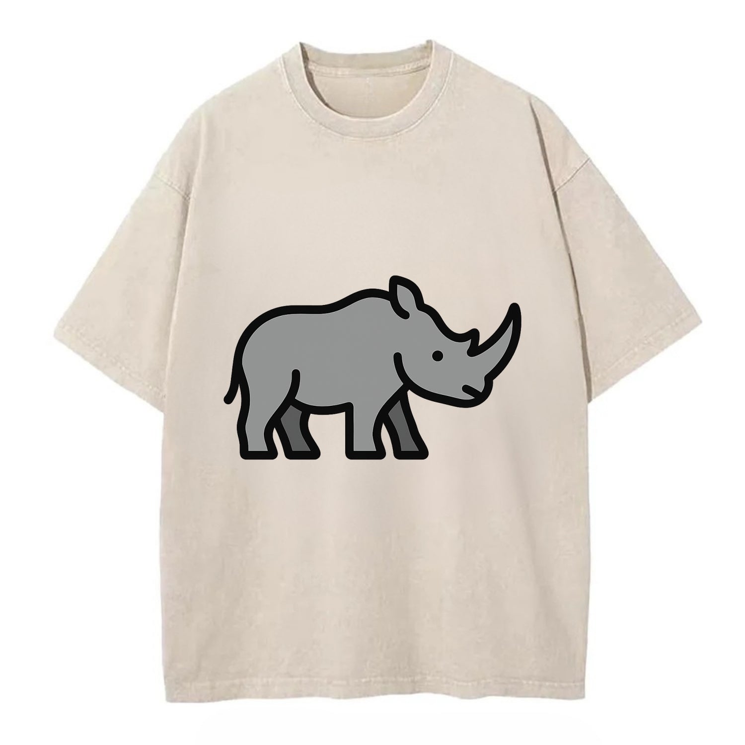 Rhinoceros - Gray with horn flat side profile - Vintage T-shirt - Off White