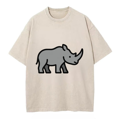 Rhinoceros - Gray with horn flat side profile - Vintage T-shirt - Off White
