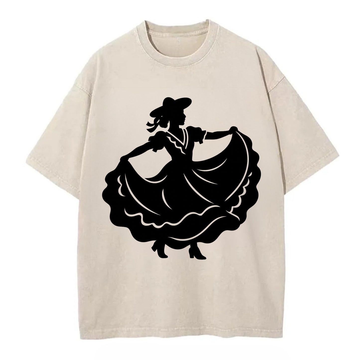 Mexican folk dancer twirling skirt - Vintage T-shirt - Off White
