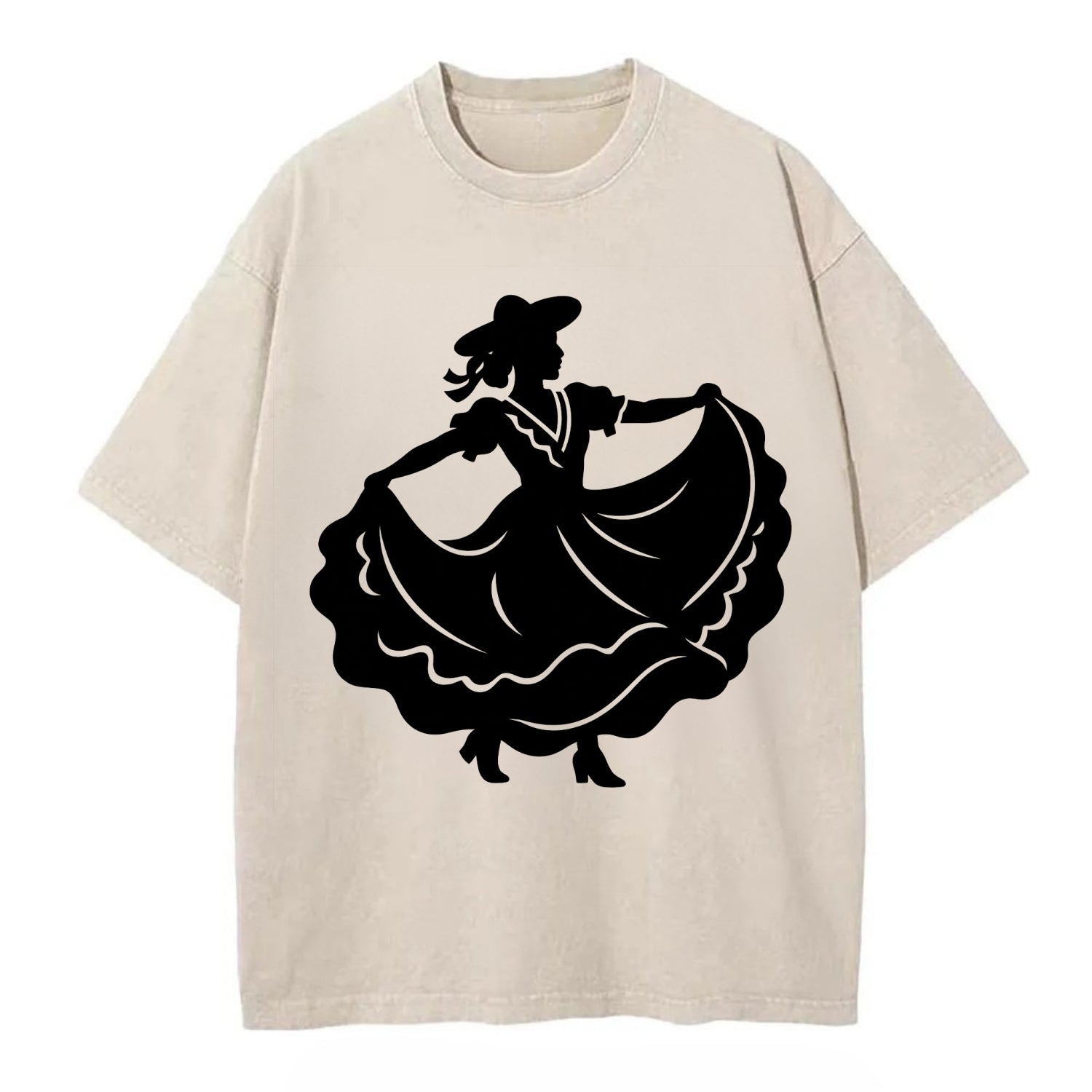 Mexican folk dancer twirling skirt - Vintage T-shirt - Off White