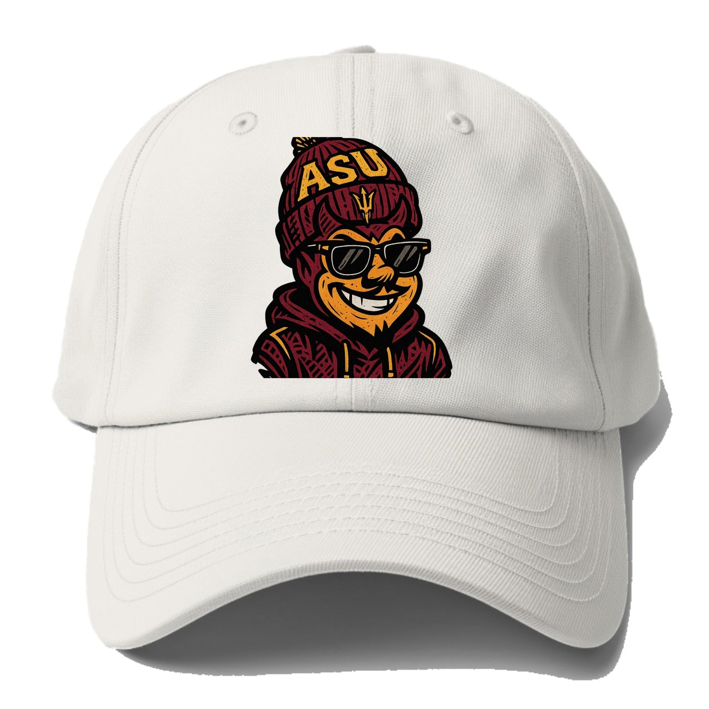 Tempe Sparky wearing Arizona State beanie with fork patch - Baseball Cap - Off White