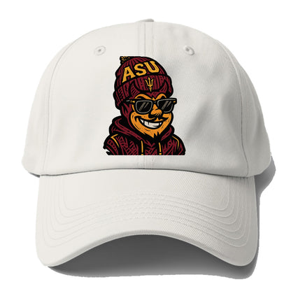 Tempe Sparky wearing Arizona State beanie with fork patch - Baseball Cap - Off White