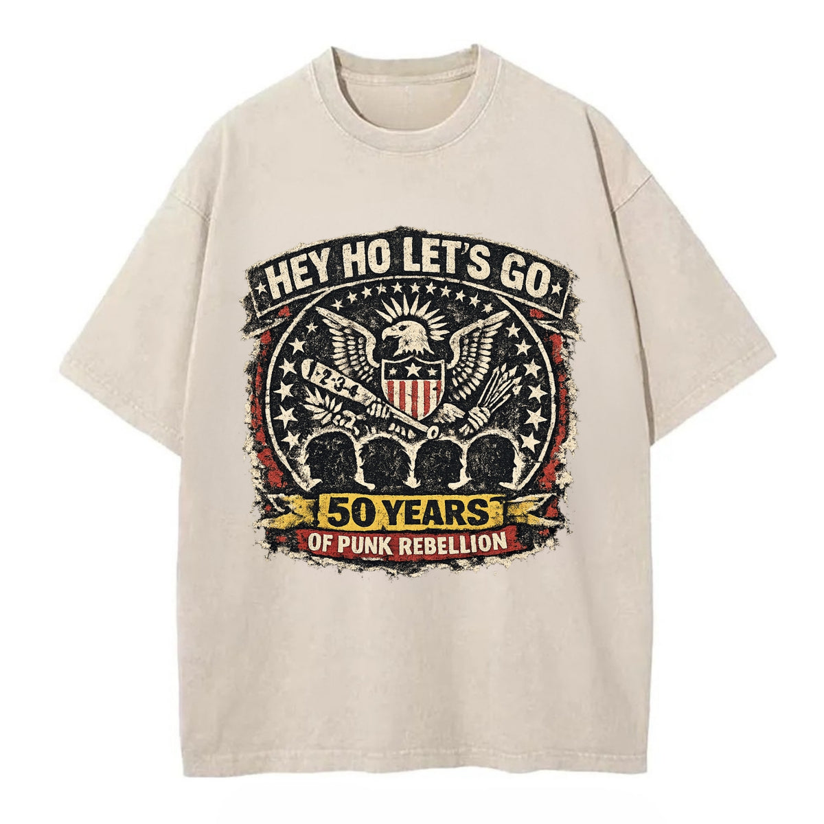 RAMONES LEGACY | Hey Ho Let's Go typography | Presidential seal parody | Four - Vintage T-shirt - Off White