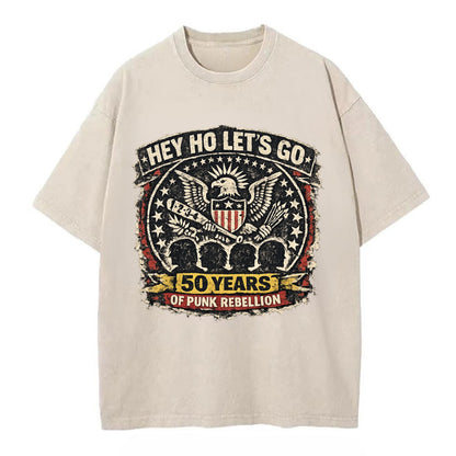 RAMONES LEGACY | Hey Ho Let's Go typography | Presidential seal parody | Four - Vintage T-shirt - Off White
