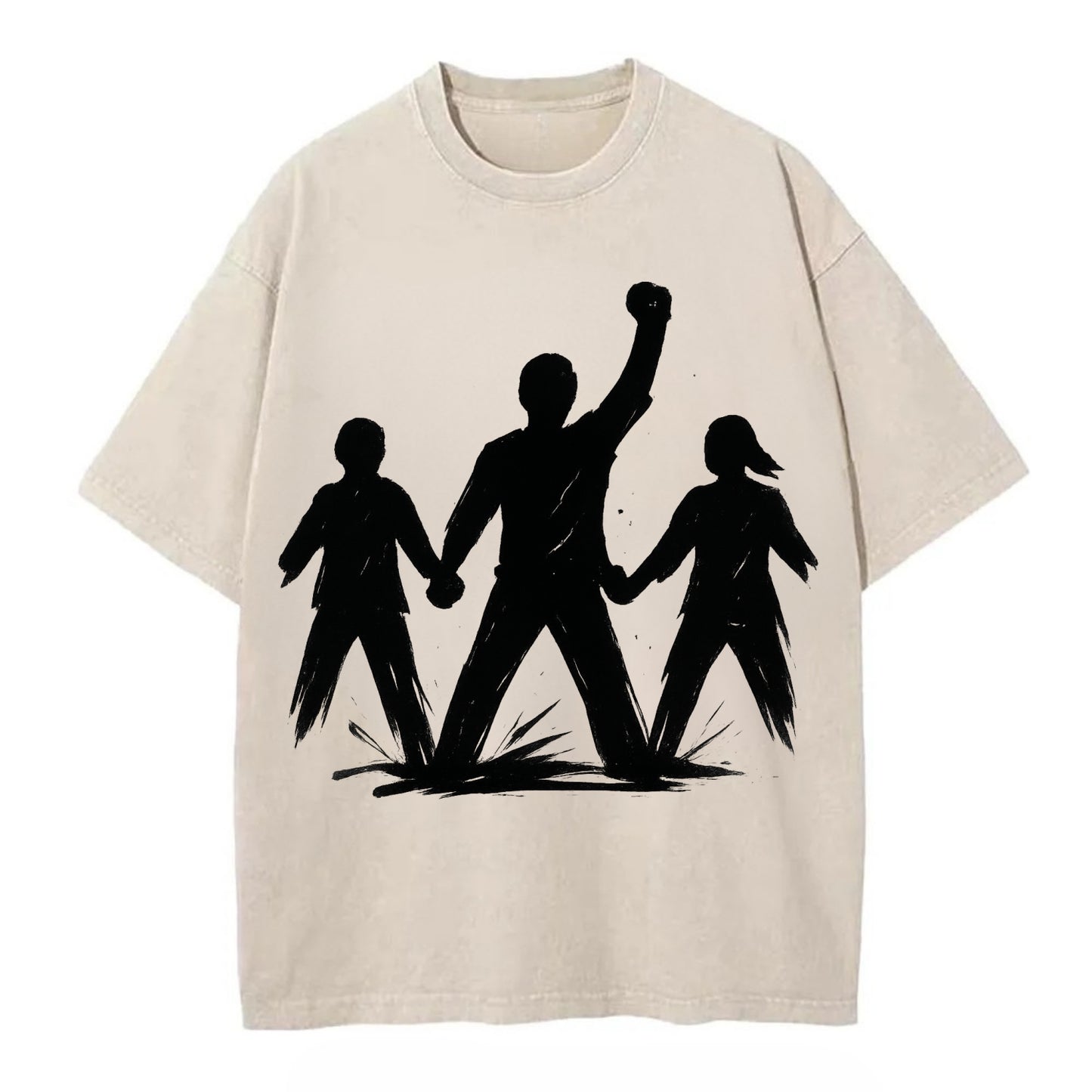Human chain formation - unity and protection ink brushwork - Vintage T-shirt - Off White