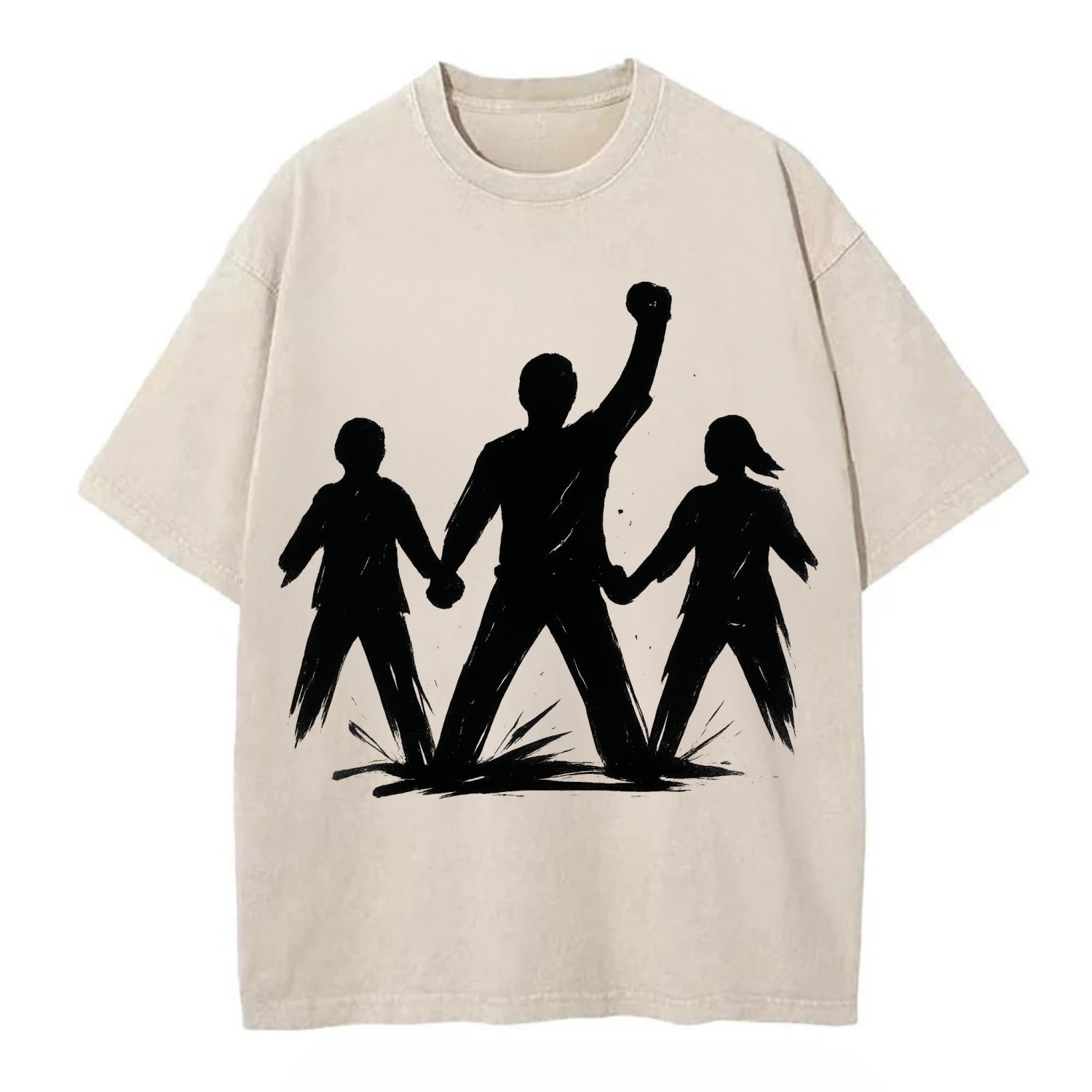 Human chain formation - unity and protection ink brushwork - Vintage T-shirt - Off White