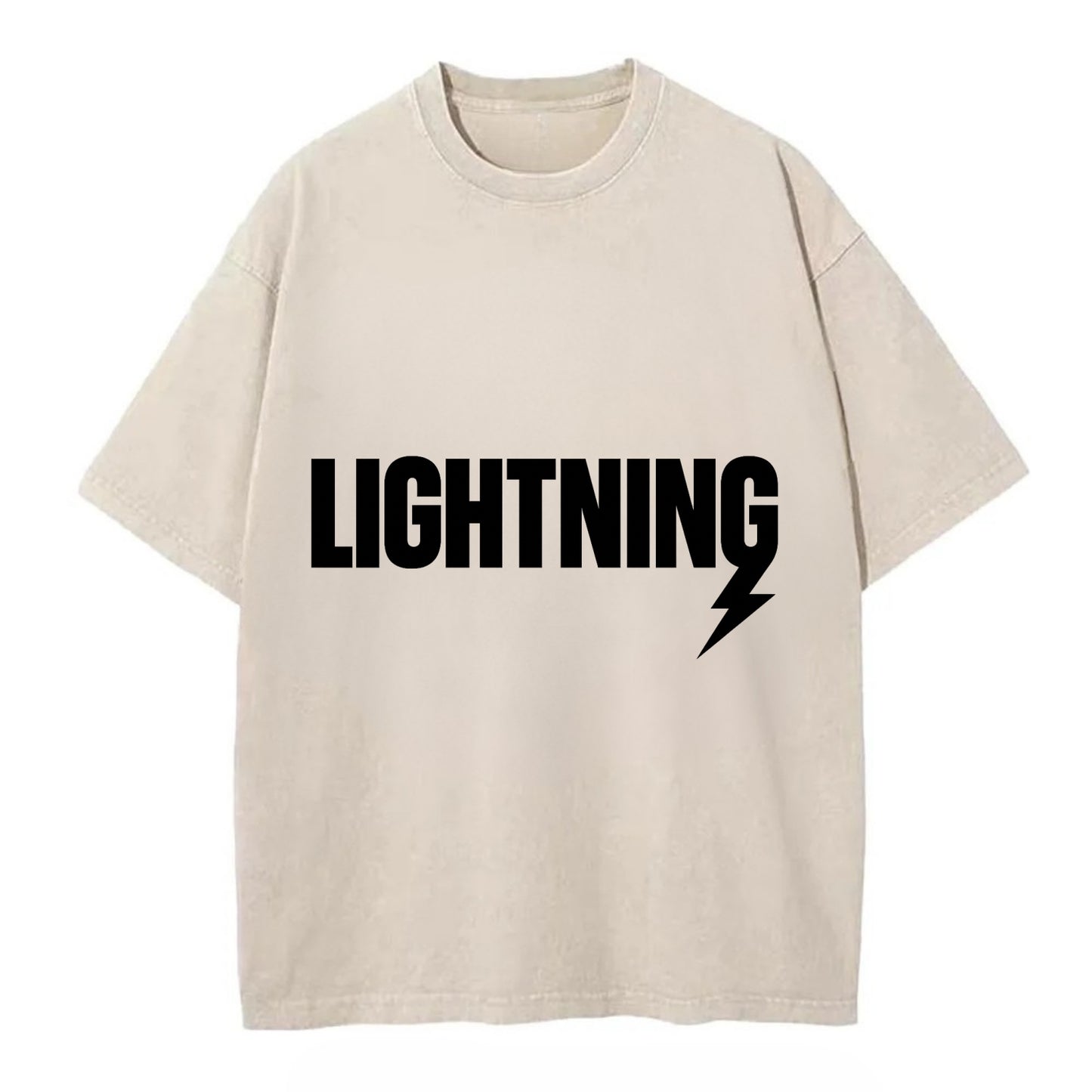 Bold typography design - "LIGHTNING" - fast, electric, striking - Vintage T-shirt - Off White