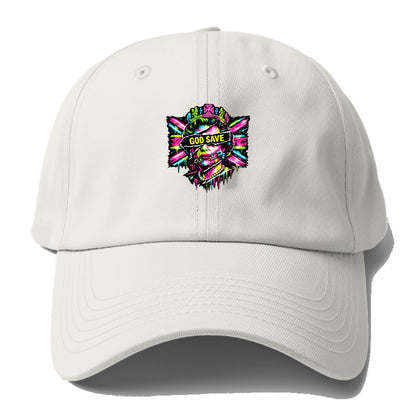 GOD SAVE | Torn royal portrait style | Blackout bar across eyes | Safety pin through - Baseball Cap - Off White