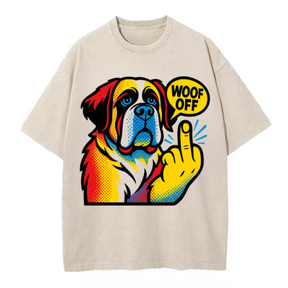 Saint Bernard with gentle giant face and droopy jowls, huge paw raised - Vintage T-shirt - Off White