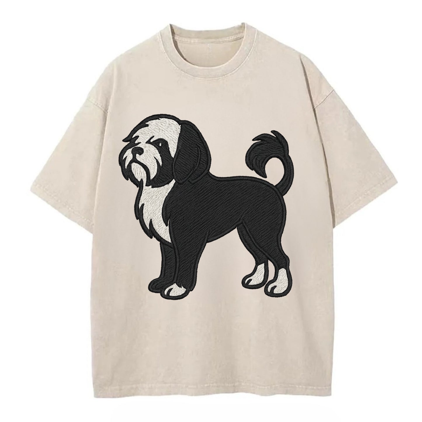 Löwchen - Black and white lion trim embr - Vintage T-shirt - Off White