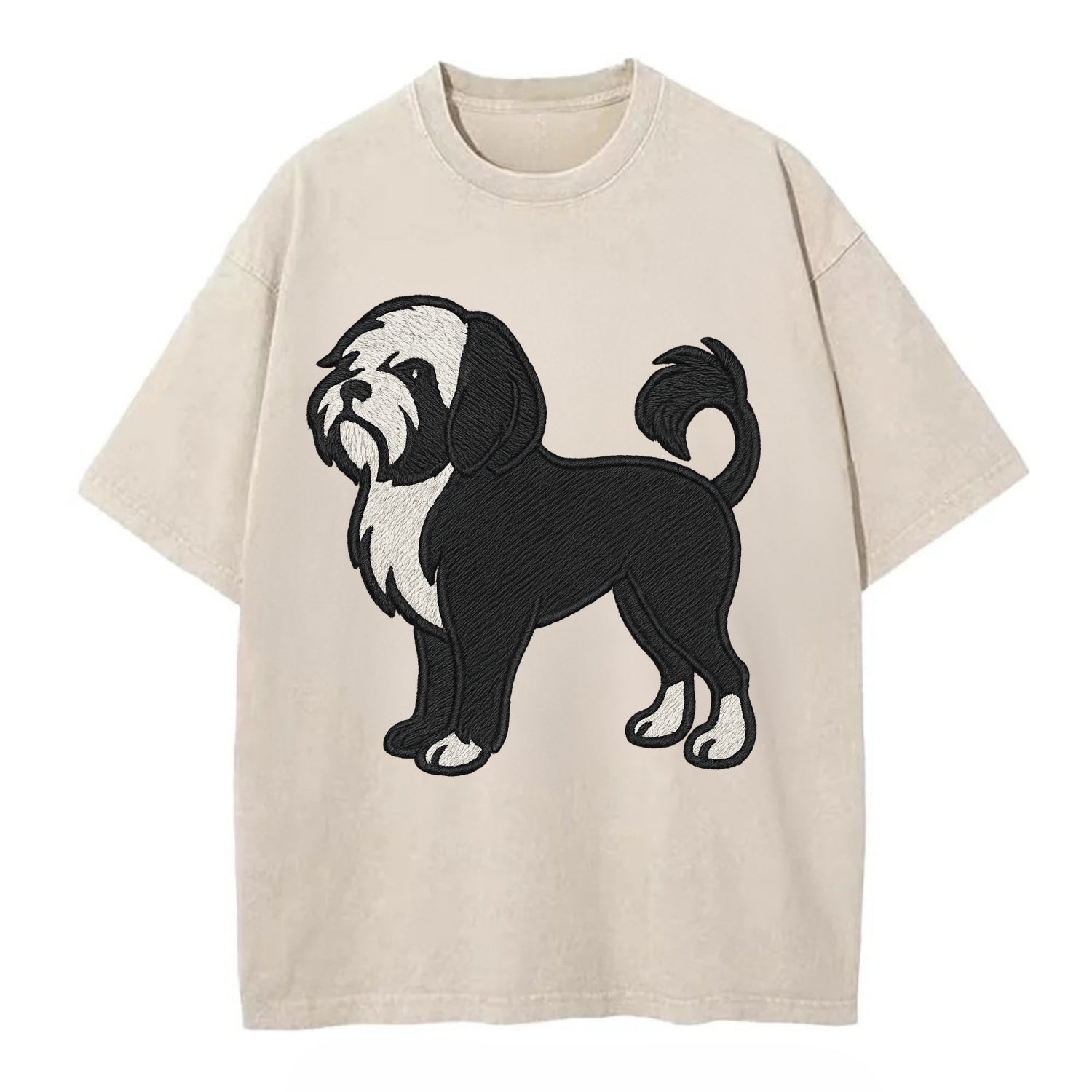 Löwchen - Black and white lion trim embr - Vintage T-shirt - Off White