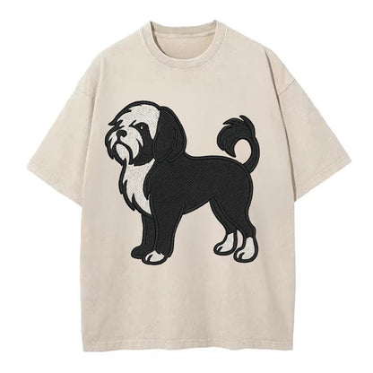 Löwchen - Black and white lion trim embr - Vintage T-shirt - Off White