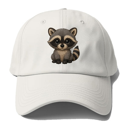 Baby Raccoon - gray fur, black mask, ringed tail, bright curious eyes, front-facing, - Baseball Cap - Off White