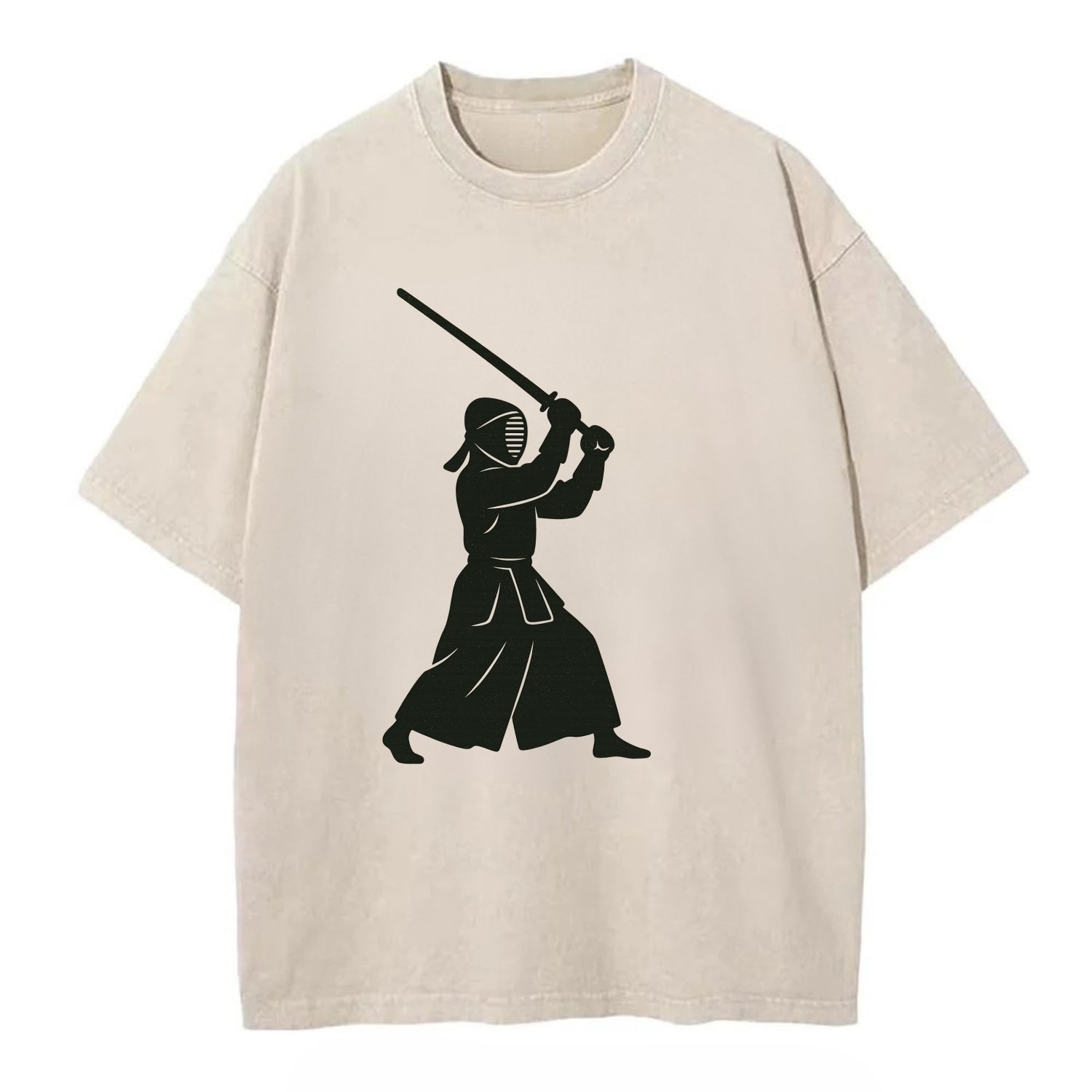 Kendo swordsman in striking stance - Vintage T-shirt - Off White