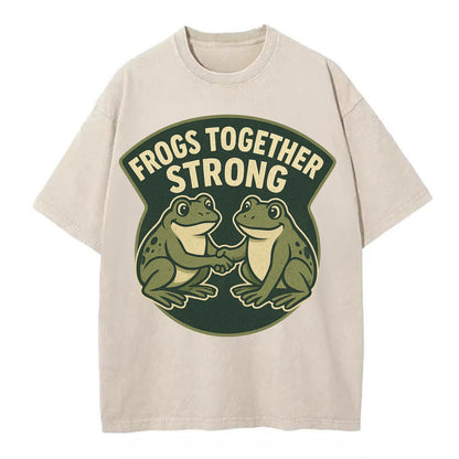 Frogs Together Strong 3 - Vintage T-shirt - Off White
