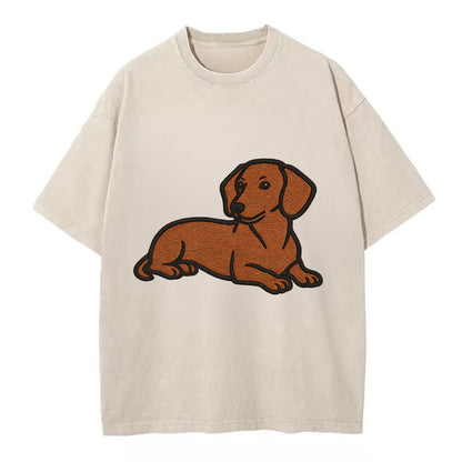 Dachshund - Red smooth relaxed lying dow Vintage T-shirt - Off White