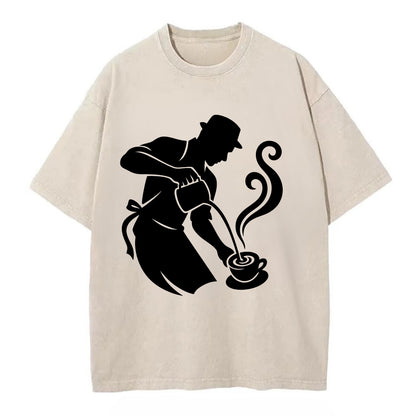 Barista creating latte art - Vintage T-shirt - Off White
