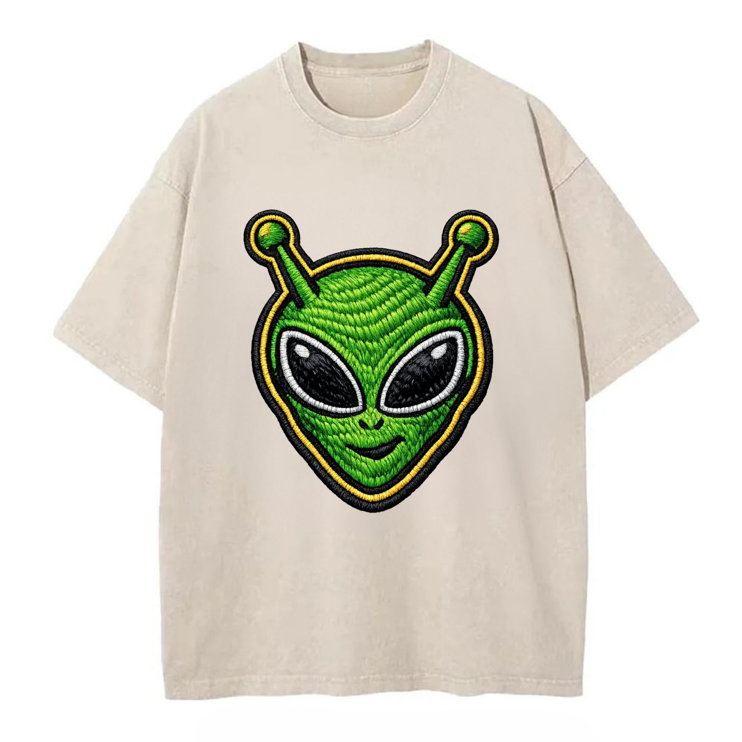 ALIEN MARTIAN - green alien with antenna in green , little green man - Vintage T-shirt - Off White