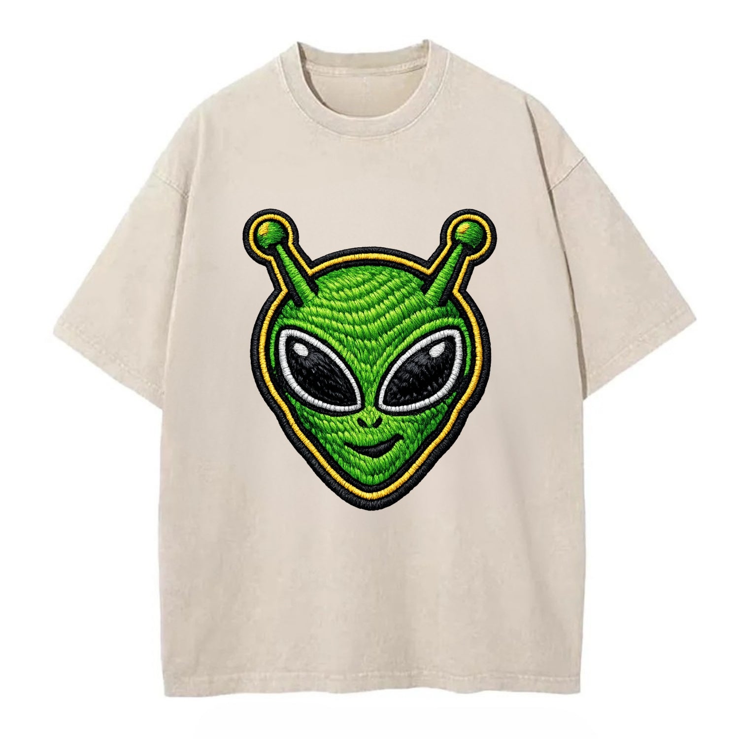 ALIEN MARTIAN - green alien with antenna in green , little green man - Vintage T-shirt - Off White