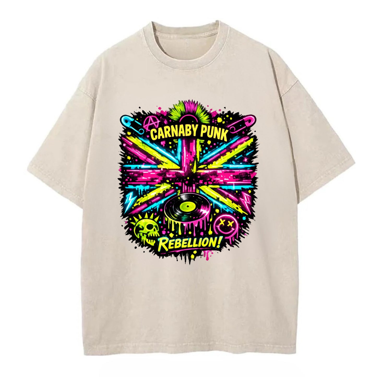 CARNABY PUNK | Swinging 60s meets 70s punk | Psychedelic Union Jack pattern | - Vintage T-shirt - Off White