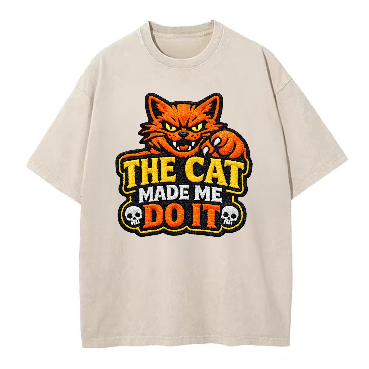 THE CAT MADE ME DO IT - mischievous cat in orange , blame the cat - Vintage T-shirt - Off White