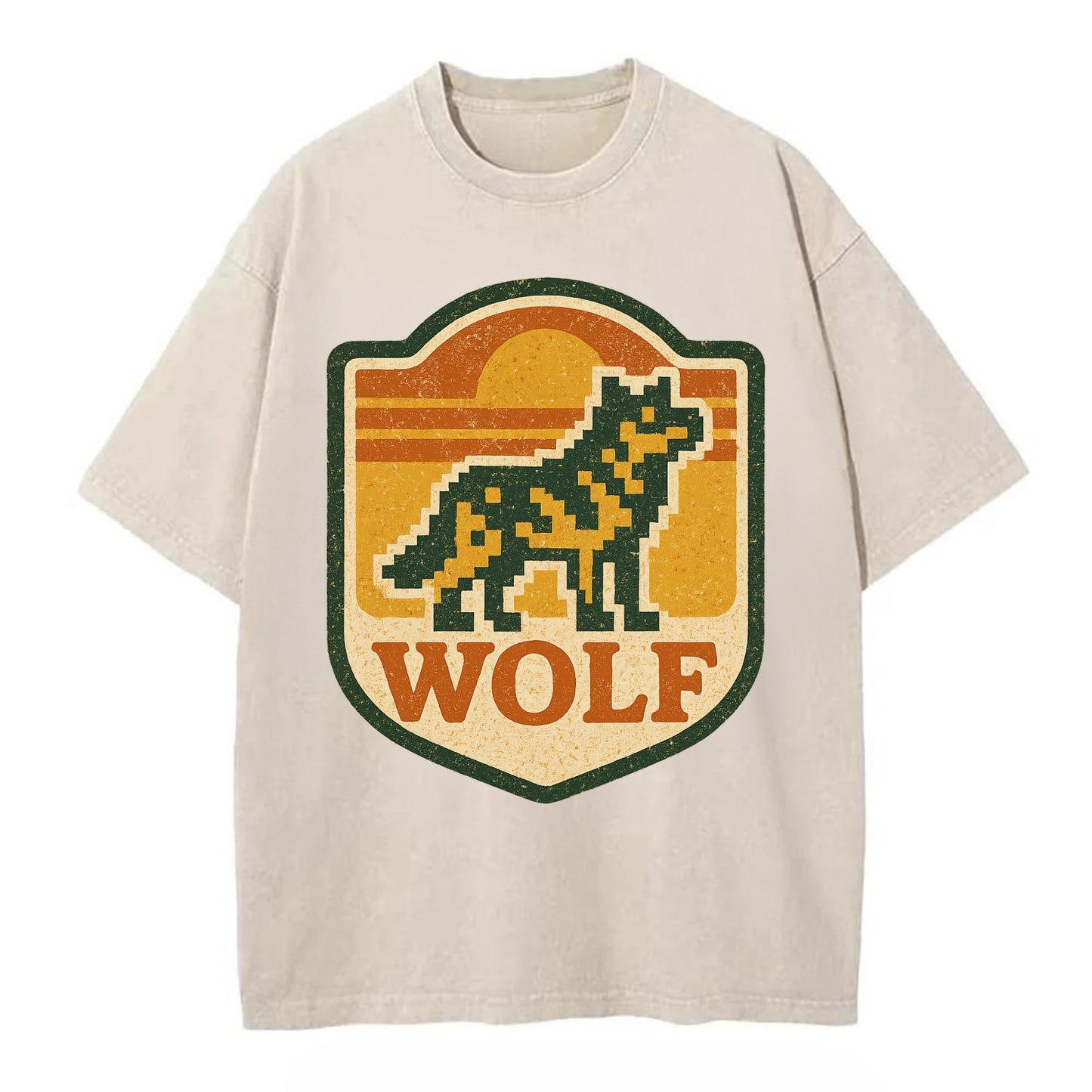 Digital Pixel Wolf  - Vintage T-shirt - Off White