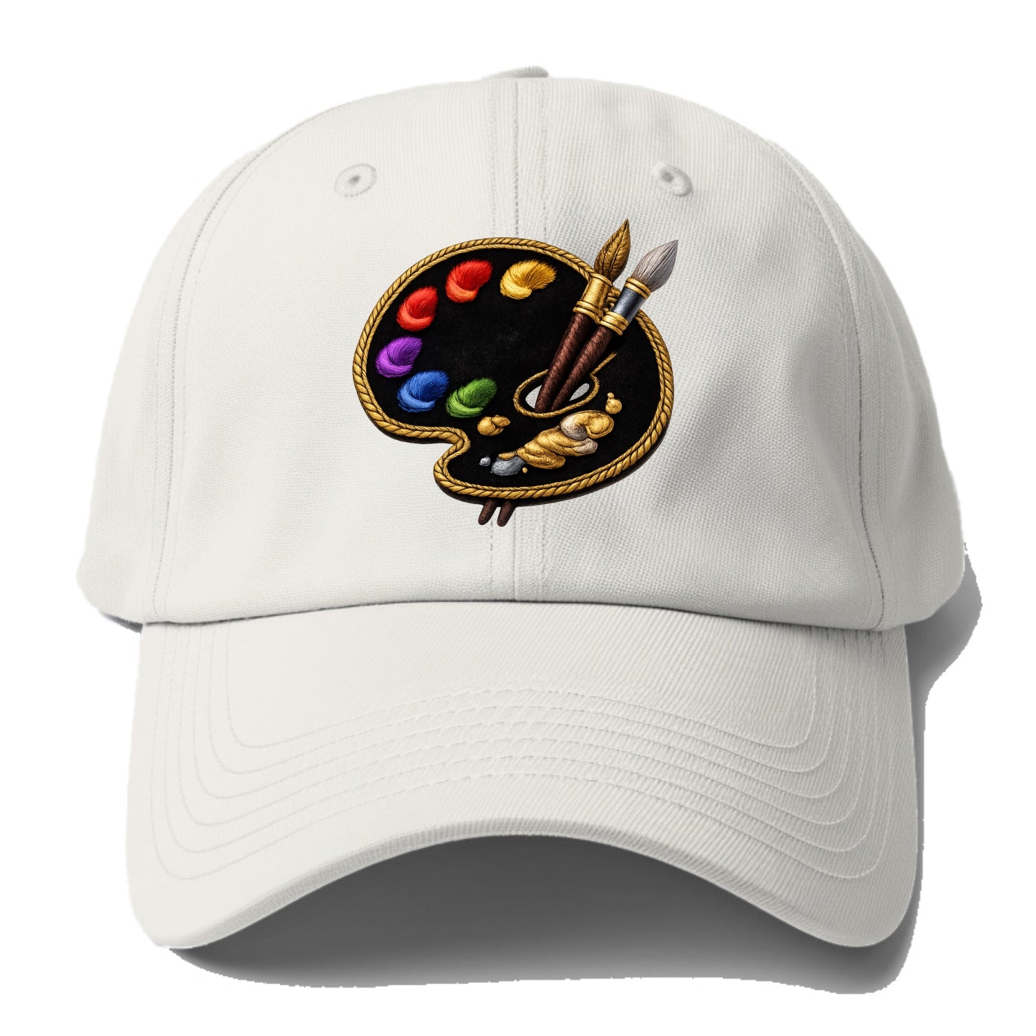 Embroidered patch design - PAINT PALETTE - artist palette with brushes in rainbow - Baseball Cap - Off White