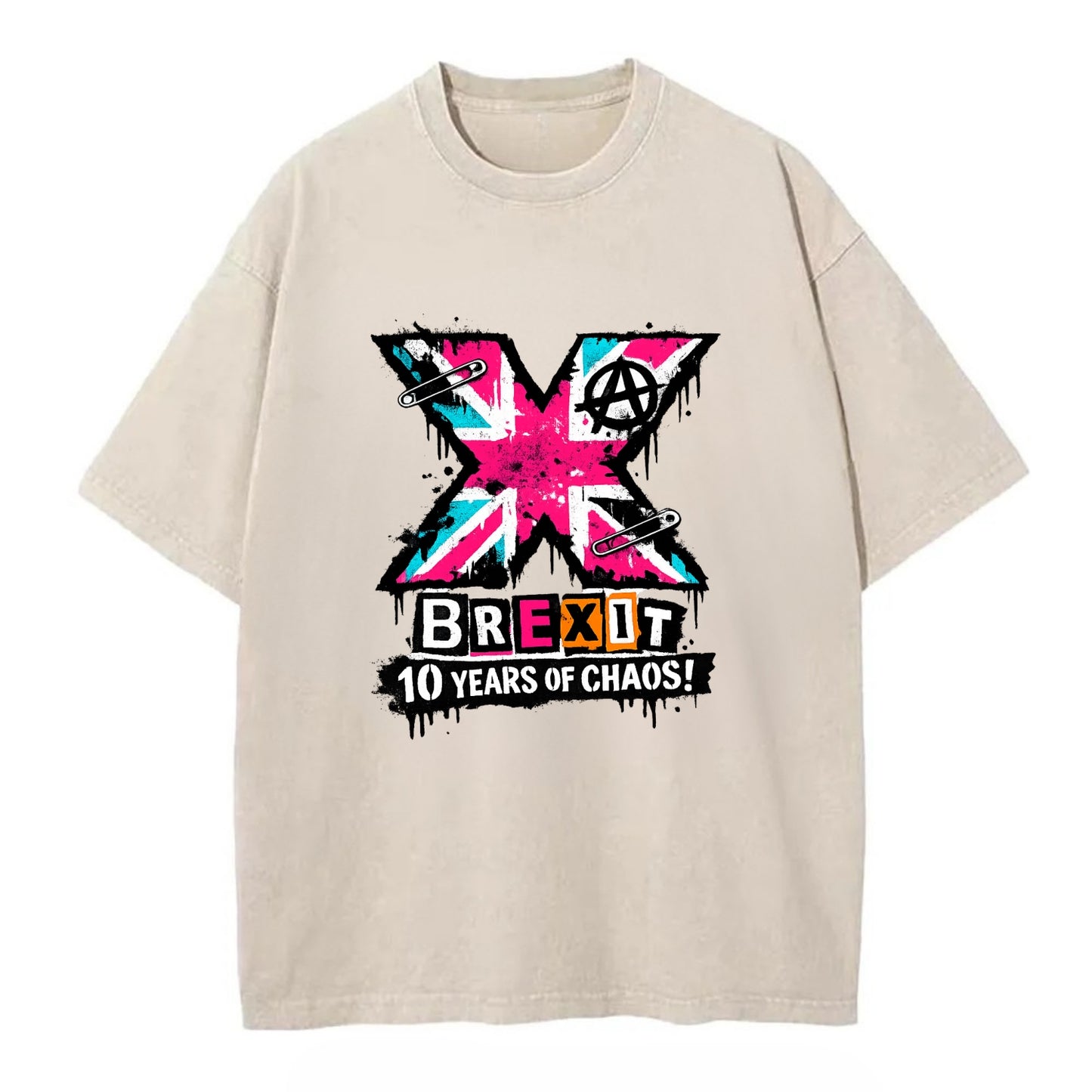 X YEARS | Roman numeral X massive | Union Jack fill pattern | Bold statement - Vintage T-shirt - Off White