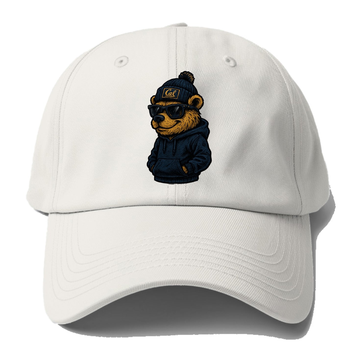 Berkeley Bear wearing Cal beanie with script patch - Baseball Cap - Off White