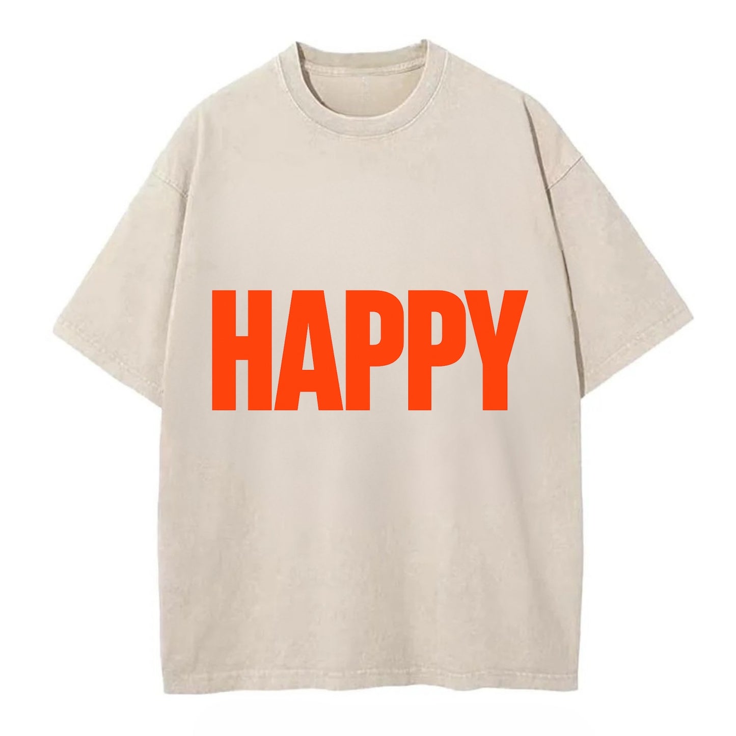 Bold typography design - "HAPPY" - joyful, content, pleased - Vintage T-shirt - Off White