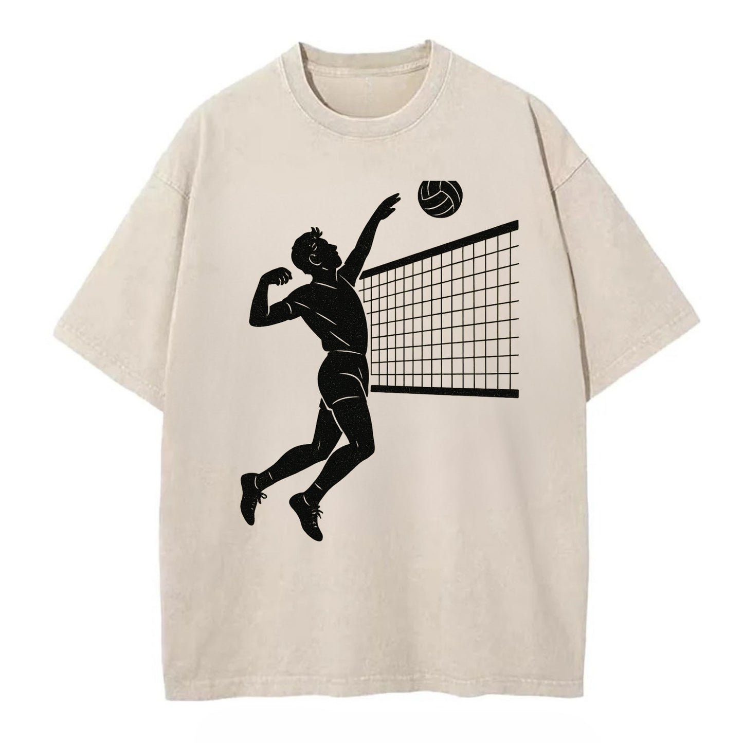Volleyball player spiking at the net - Vintage T-shirt - Off White