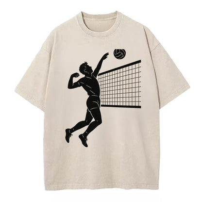 Volleyball player spiking at the net - Vintage T-shirt - Off White