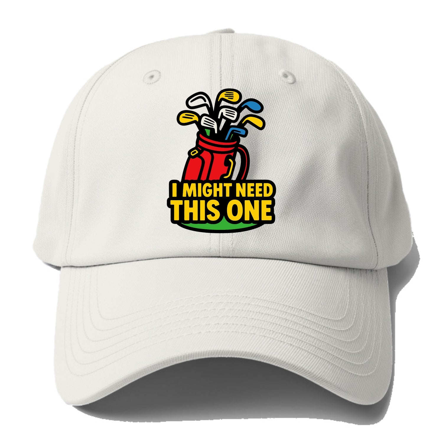Golf bag overflowing with too many clubs - "I Might Need This One" - - Baseball Cap For Big Heads - Off White