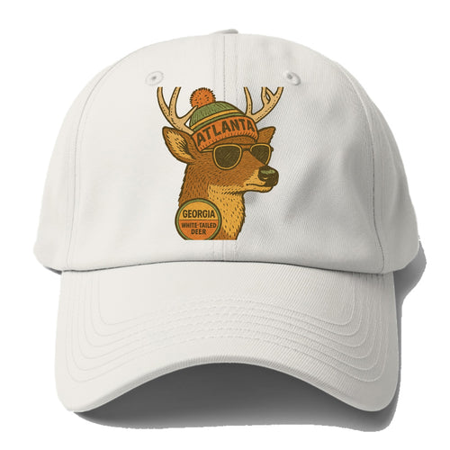 Georgia White-tailed Deer wearing Atlanta beanie with pom pom and wayfarer sunglasses - Baseball Cap