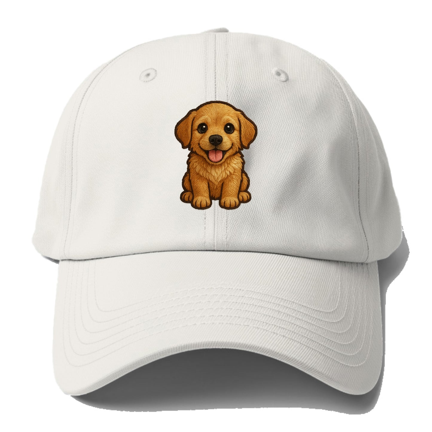 Baby Golden Retriever Puppy - fluffy golden fur, big brown eyes, pink - Baseball Cap For Big Heads - Off White