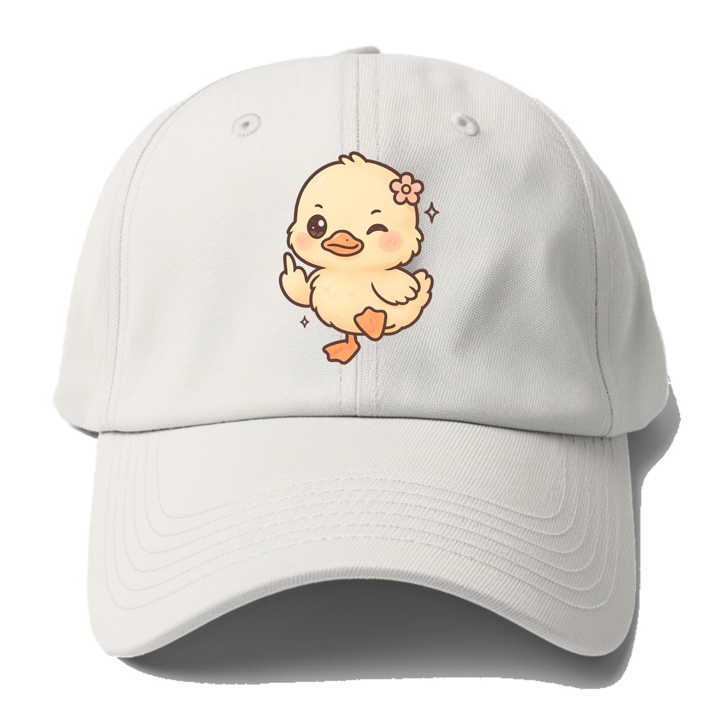 fluffy baby duck with small flower, one webbed foot raised sassily - Baseball Cap - Off White