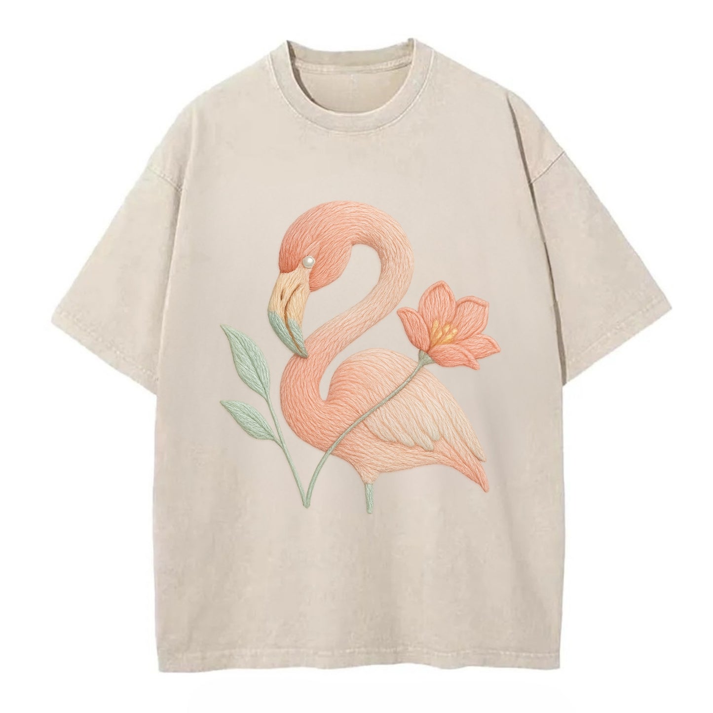 Peach Flamingo - Vintage T-shirt - Off White