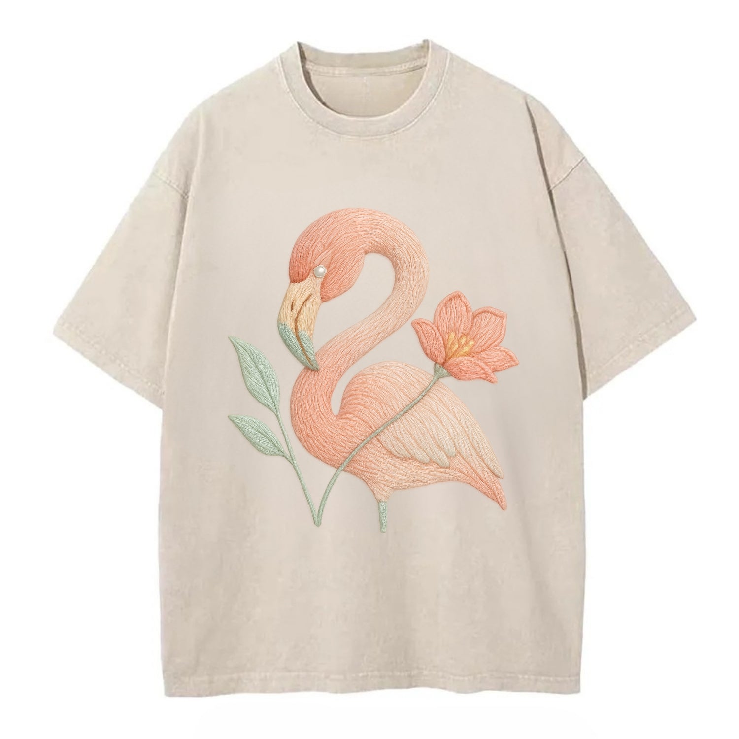 Peach Flamingo - Vintage T-shirt - Off White