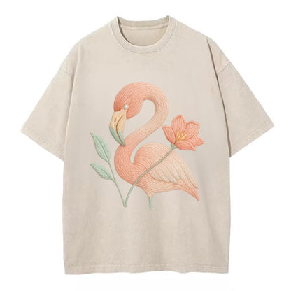 Peach Flamingo - Vintage T-shirt - Off White