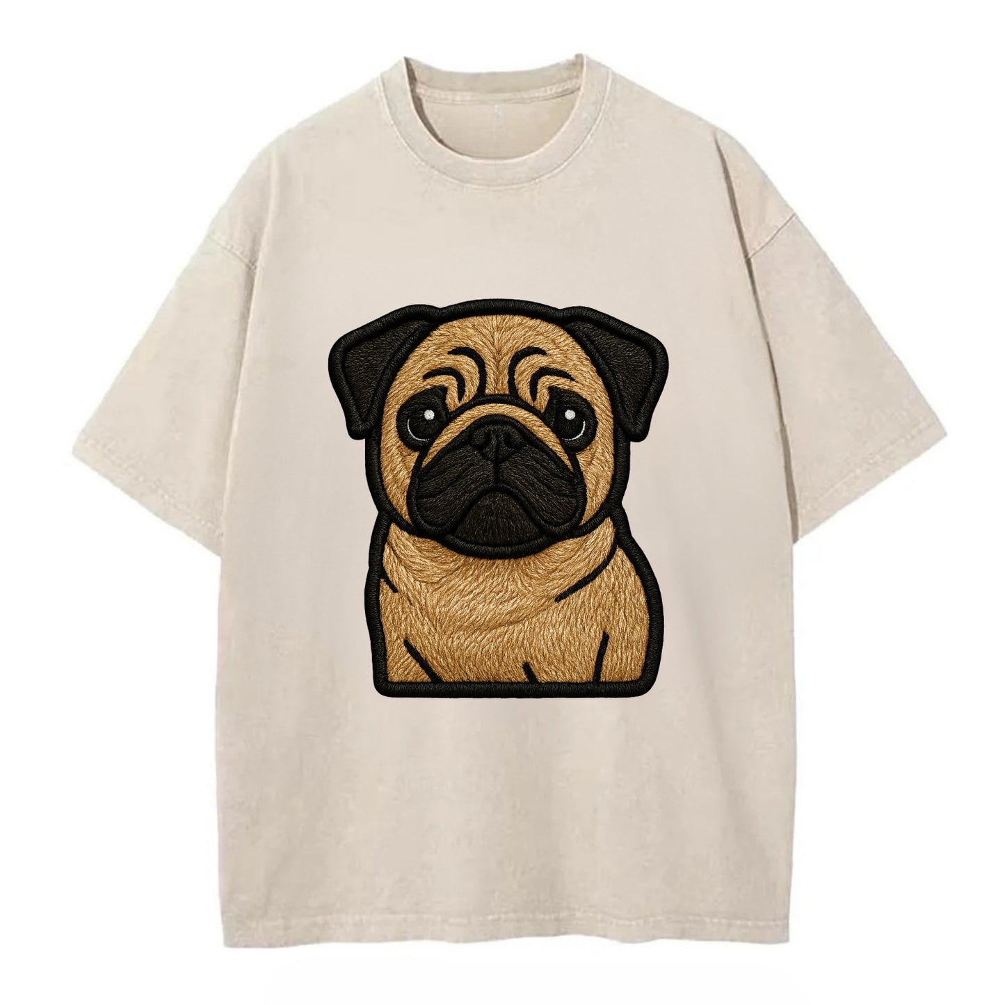 Pug - Contemporary wrinkled design with - Vintage T-shirt - Off White