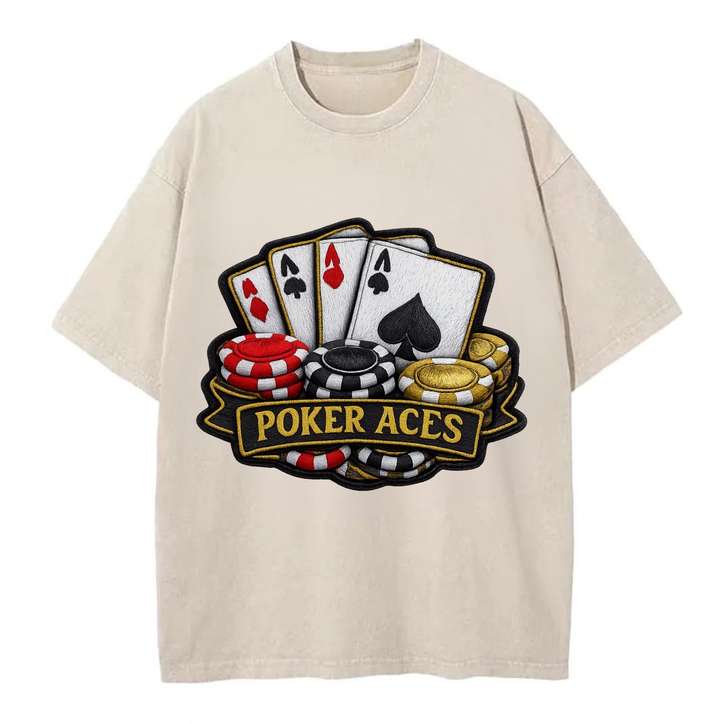 Embroidered patch design - POKER ACES - four aces with chips in red, black and - Vintage T-shirt - Off White